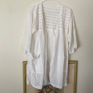 White beach coverup crotchet details 3/4 sleeve
